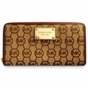 ✨ Michael Kors Jet Set Travel Zip Around Wallet | MK Signature Monogram Brown
